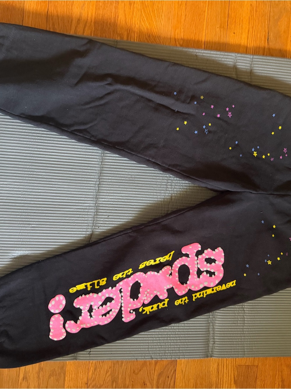 Sp5der Black Sweatpants with Pink writing